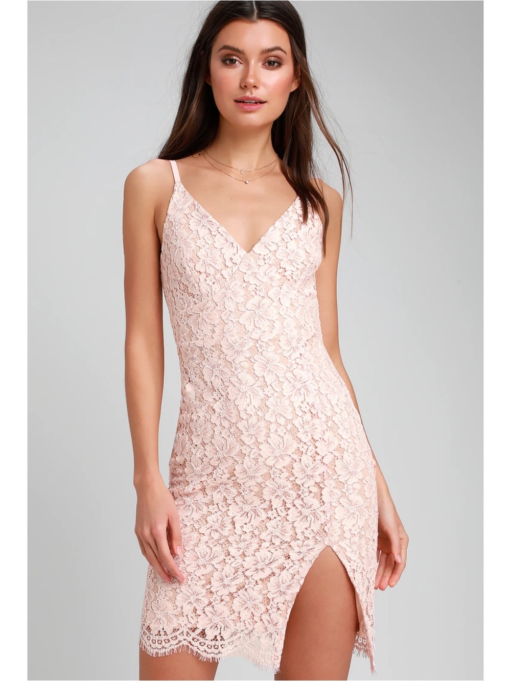 Lulus She's A Knockout Blush Lace Sleeveless V-Neck Bodycon Dress Size Medium